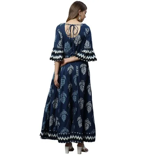 Blue Long Cotton Anarkali Suit