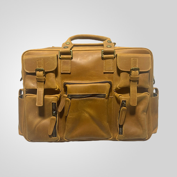 Genuine leather briefcase top layer cowhide men's bag shoulder messenger handbag large capacity travel bag business trip multi-pocket bag