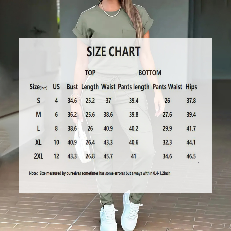 Women's Solid Color Short Sleeve Two-Piece Set - Round Neck, Stripe Trim, Tie Waist Belt, Pockets Spring&Summer Casual Outfit