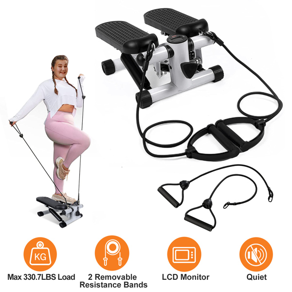 Mini Fitness Step Machine with Resistance Bands – Portable Hydraulic Stepper with LCD Display, 330.7 lbs Load Capacity