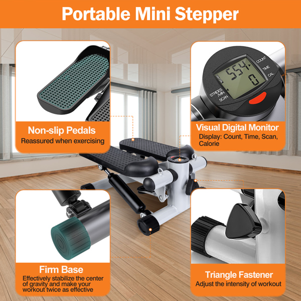 Mini Fitness Step Machine with Resistance Bands – Portable Hydraulic Stepper with LCD Display, 330.7 lbs Load Capacity
